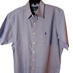Vtg Ralph Lauren Classic Fit Shirt L 16.5 Blue/White Check Short Sleeve